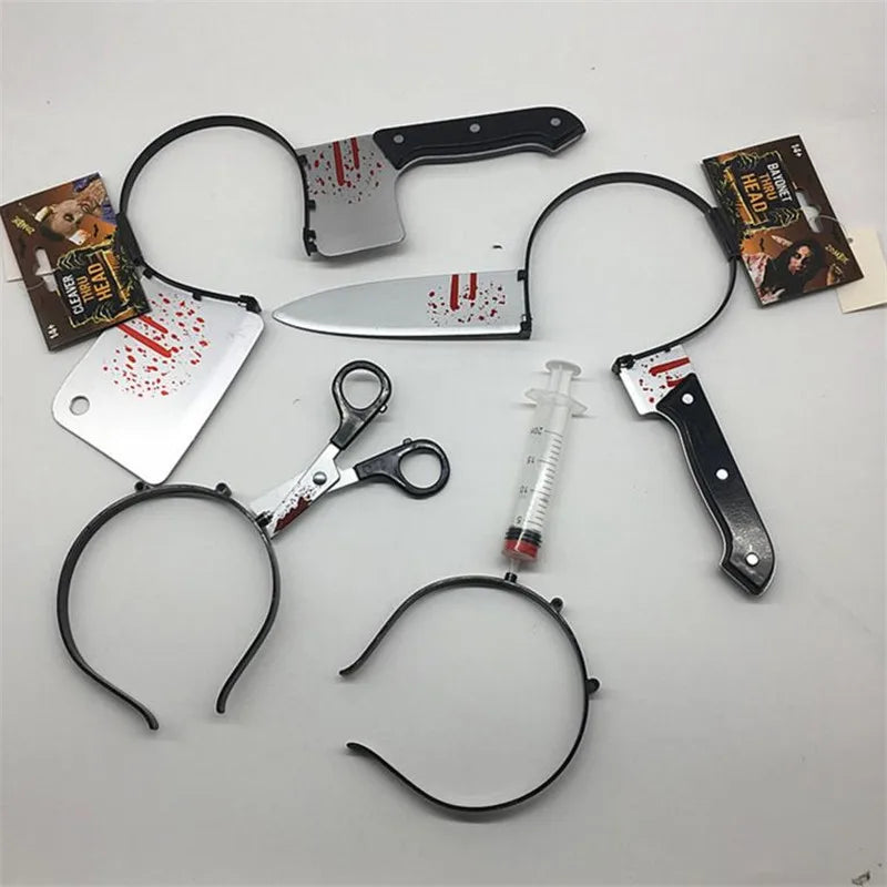 Halloween three-dimensional hair accessories tidy simulation toy plastic head knives scissors Halloween decoration