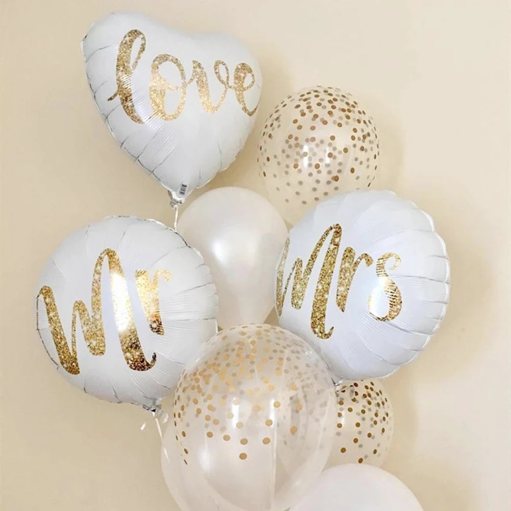 18inch Round White Gold Glitter Print Mr&mrs Love Foil Balloons Bride To Be Marriage