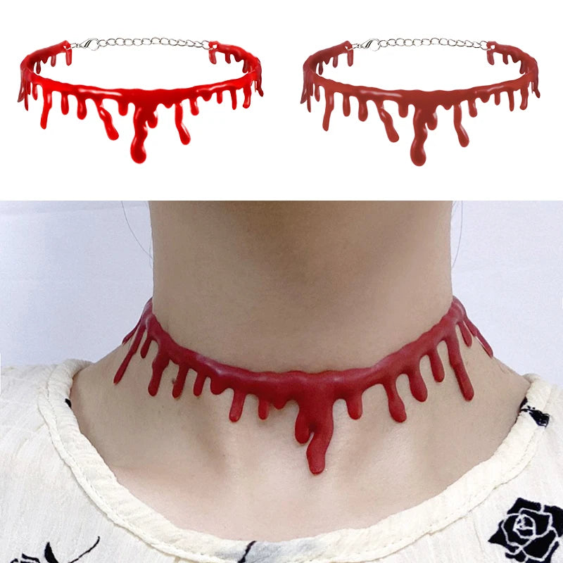 1pc Halloween Decoration Horror Blood Drip Necklace Fake Blood Vampire Fancy Joker Choker Costume Necklaces