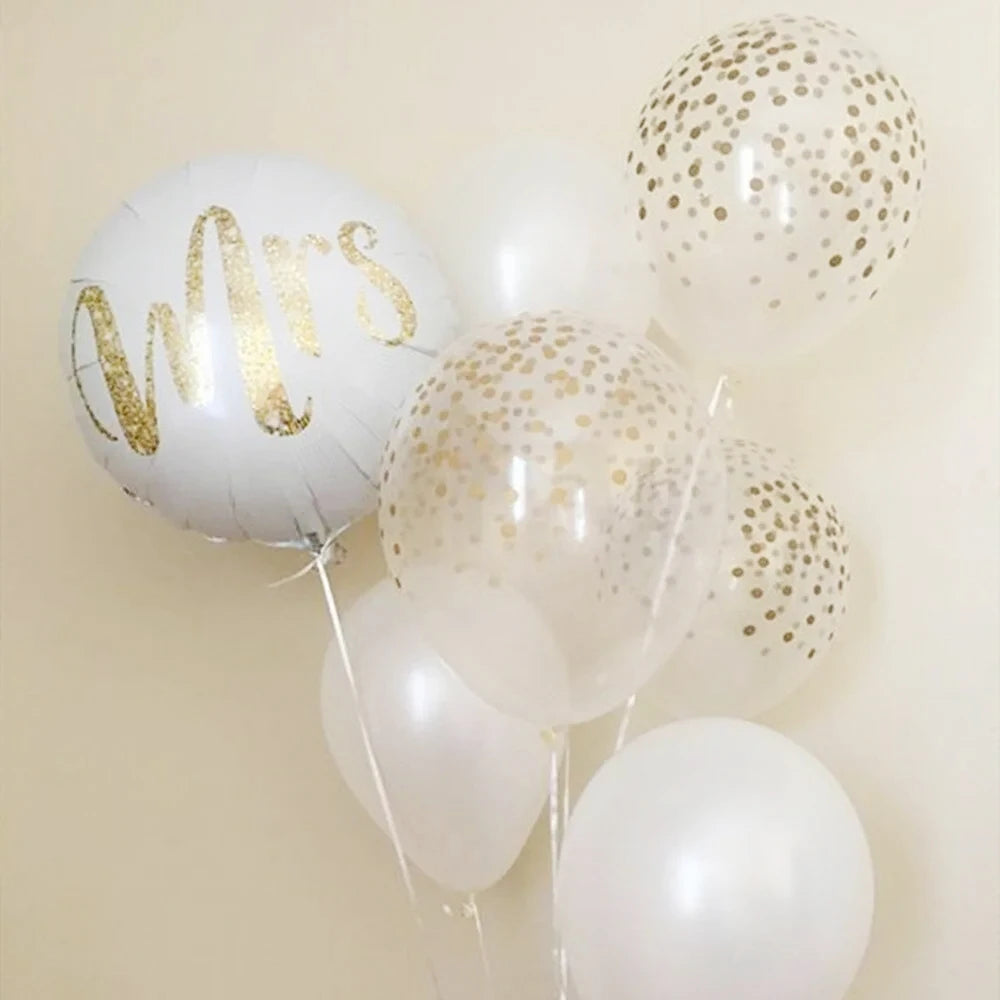 18inch Round White Gold Glitter Print Mr&mrs Love Foil Balloons Bride To Be Marriage
