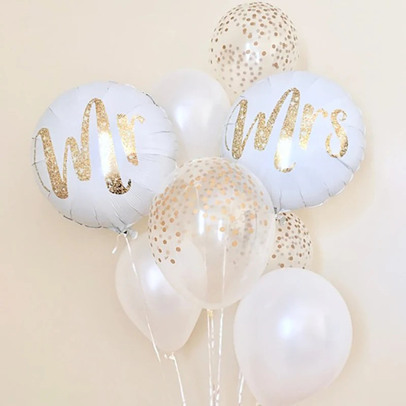 18inch Round White Gold Glitter Print Mr&mrs Love Foil Balloons Bride To Be Marriage
