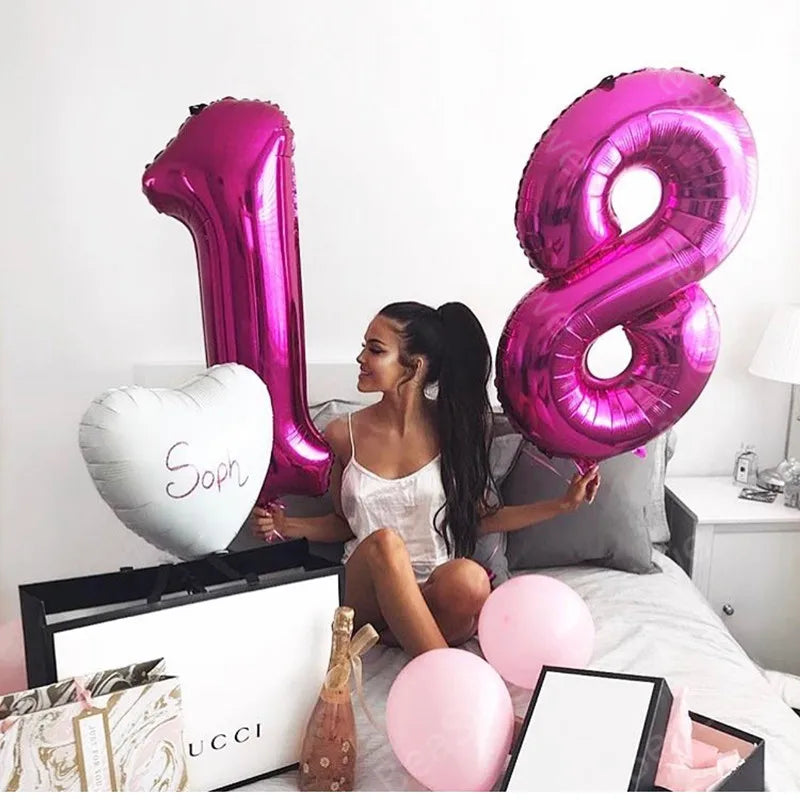 2pcs/lot Large Size 40" Happy 18 Birthday Foil number Balloons Pink Rose Gold
