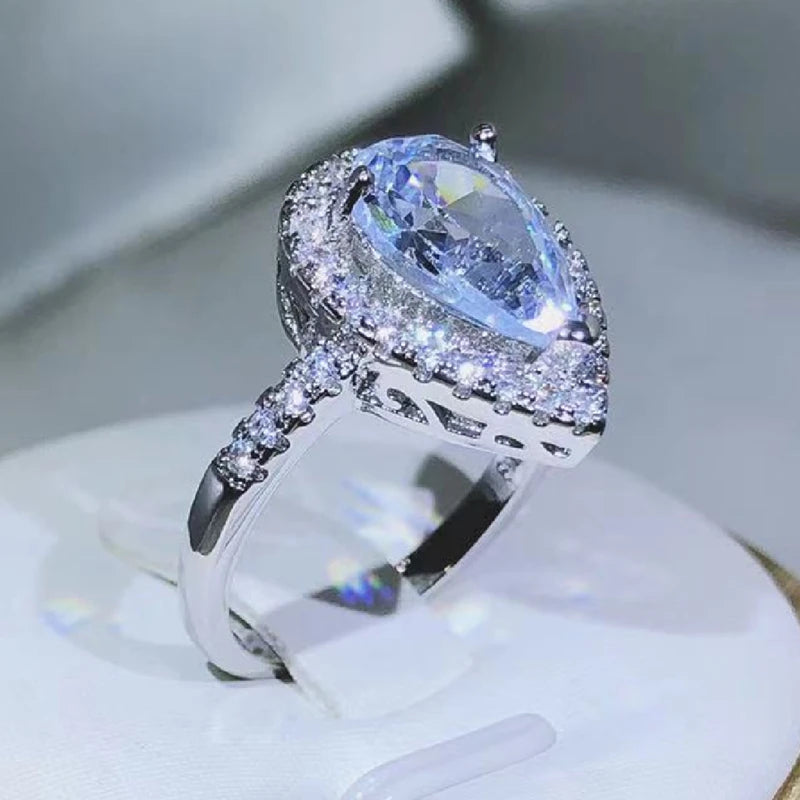 925 sterling silver elegant and exquisite drop-shaped white zircon ring with diamonds for ladies fashion jewelry Valentine's day
