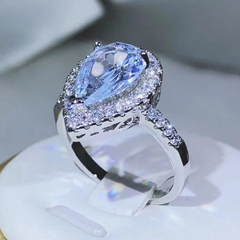 925 sterling silver elegant and exquisite drop-shaped white zircon ring with diamonds for ladies fashion jewelry Valentine's day