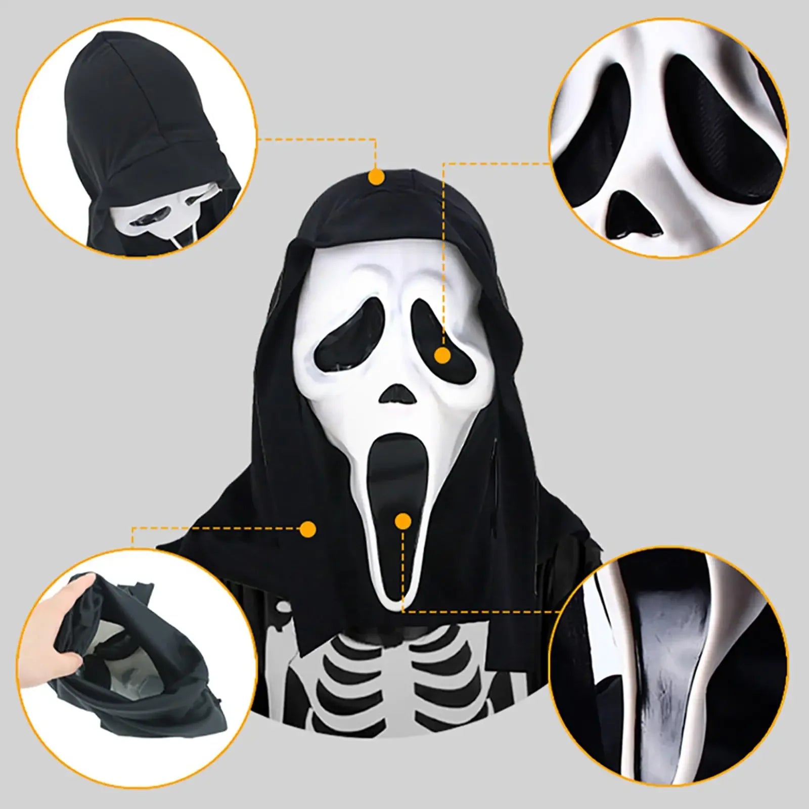 Ghost Face Scream Movie Horror Mask Halloween Killer Scary Headgear Mask Cosplay Adult Costume Accessories Props Suit