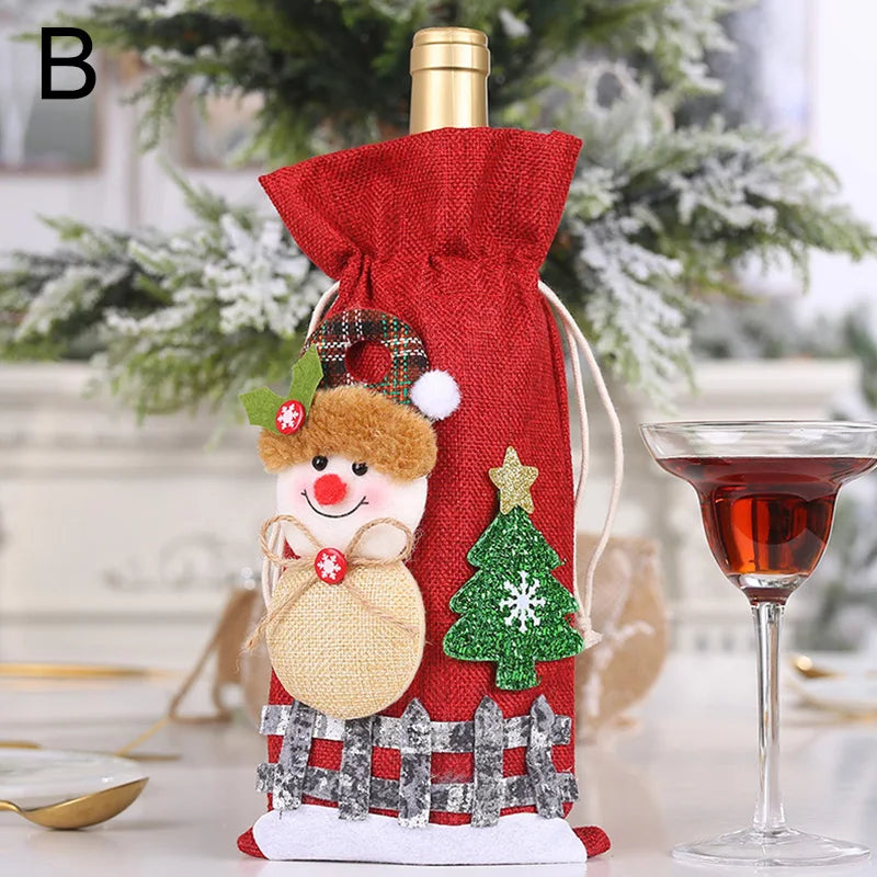 Wine Bottle Covers Bag Snowman Santa Claus