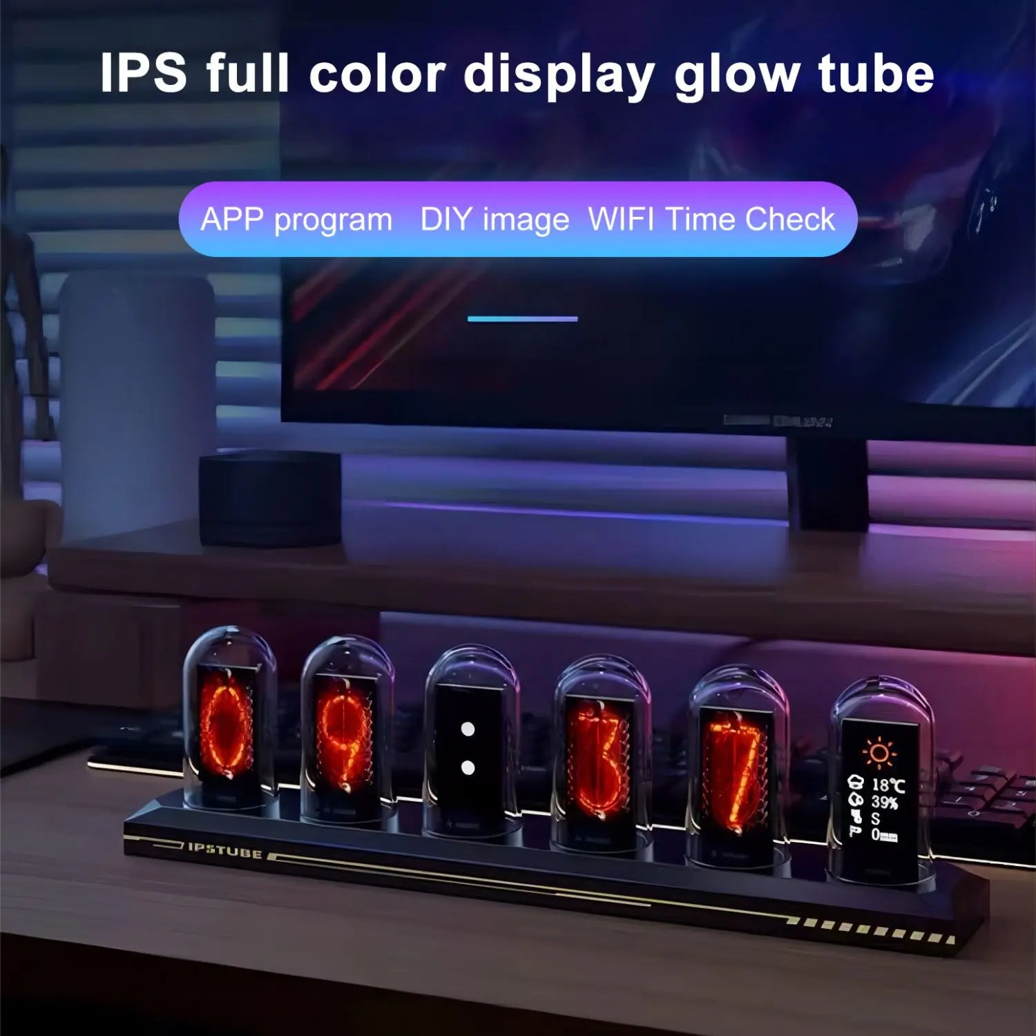 Nixie Tube Clock LED Glows IPS Color Screen Digital Tube Night lights
