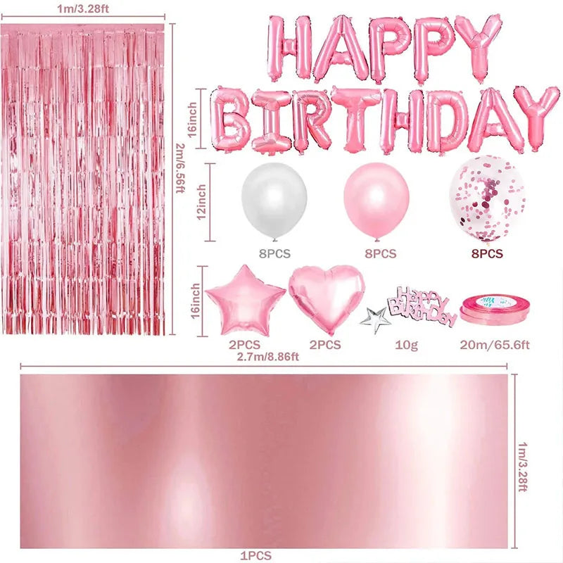 Pink Happy Birthday Foil Balloons Princess Party Decorations Adult Kids Girl 1 2 3 4 5 6 7 8 9 10 15 25 30 35 40 50 60 Year Old