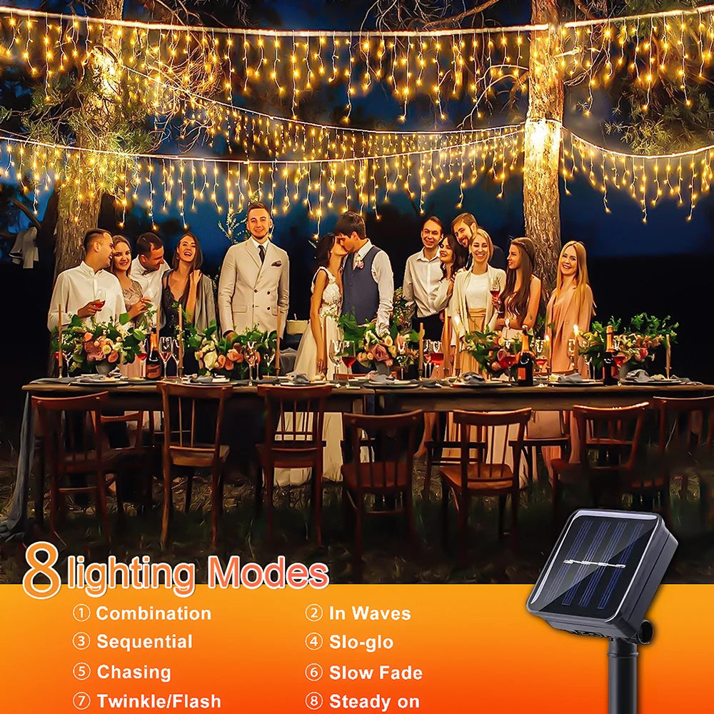 7.5M 160Leds Solar Icicle String Lights Outdoor Waterproof Eaves Decoration Light