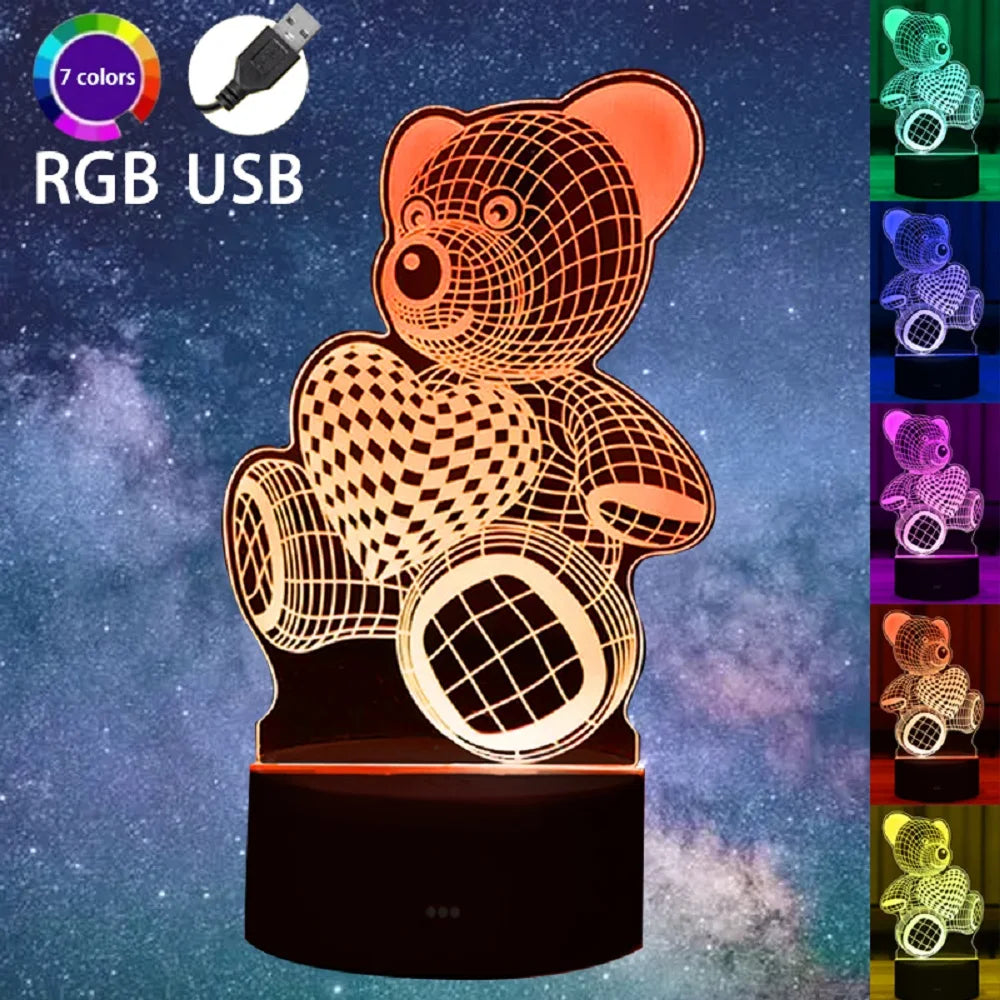 1pc Love Bear 3D Night Light, Girlfriend Gift Light, Colorful Bedroom Decoration Atmosphere Light
