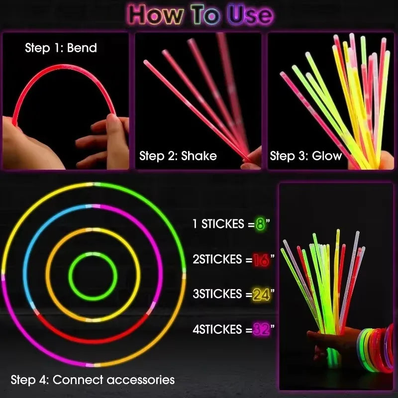 10/100Pcs Fluorescence Sticks Party Multicolor Glowing Stick Bright