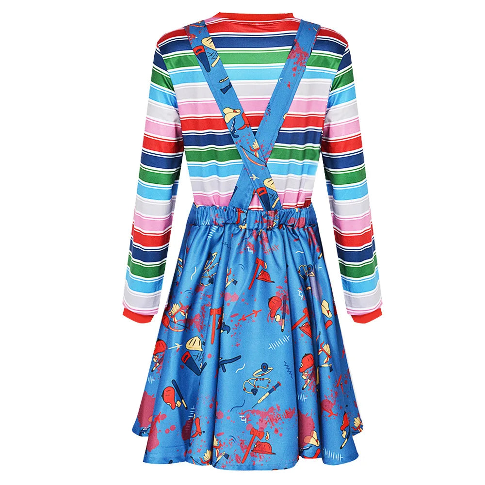 Halloween Adult Terror Costume Movie Chucky Child Play Cosplay Costume Women Print Ghost Dress Top Outfit Carnival Party Clothes