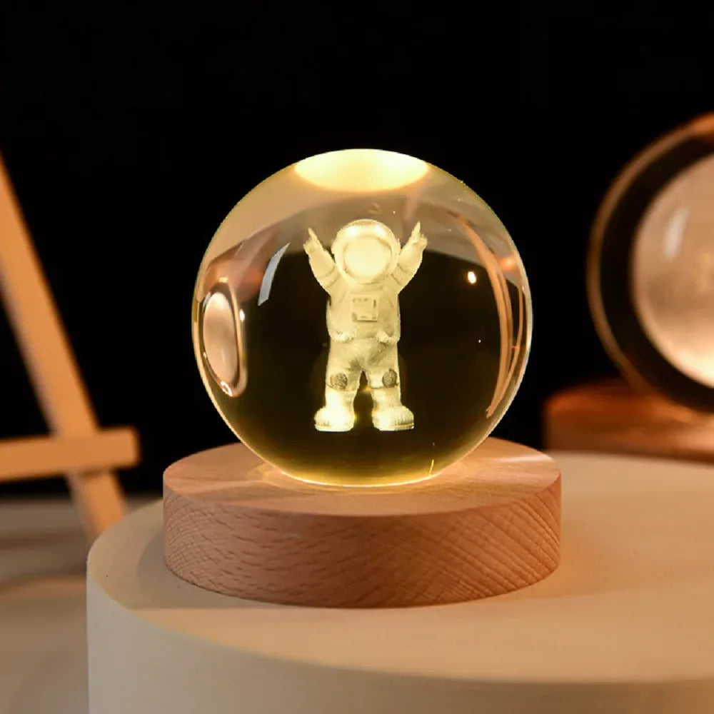 USB Night Light LED Crystal Ball Table Lamp 3D Moon Planet Galaxy Astronaut Decor