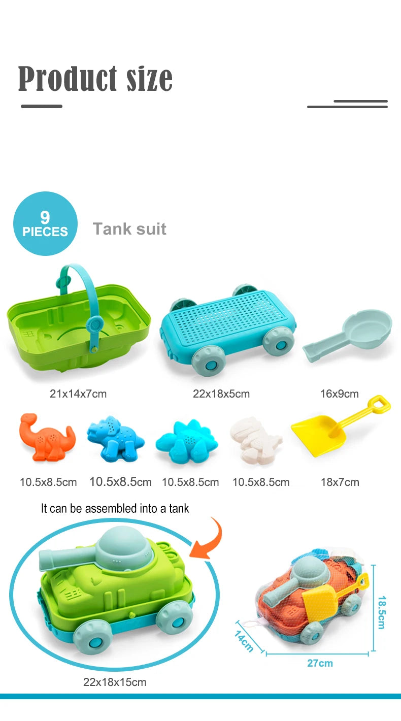 Children's beach toys, playing with sand, digging an hourglass, playing with water, shovels, buckets, and kettles, ages 1-6