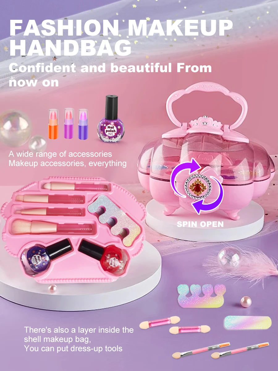 Shell Children's Makeup Bag Girl, Princess Truly Washable Pretending to Play with Cosmetics Set Toys, Non toxic and Safe
