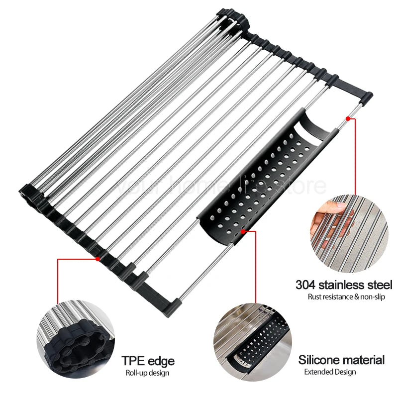 Kitchen Foldable dish drying Rack 304 Stainless Steel