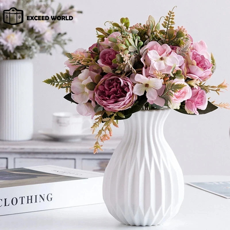 Modern Flower Vase White Plastic Vase Flower Pot Basket Nordic Home Living Room Decoration