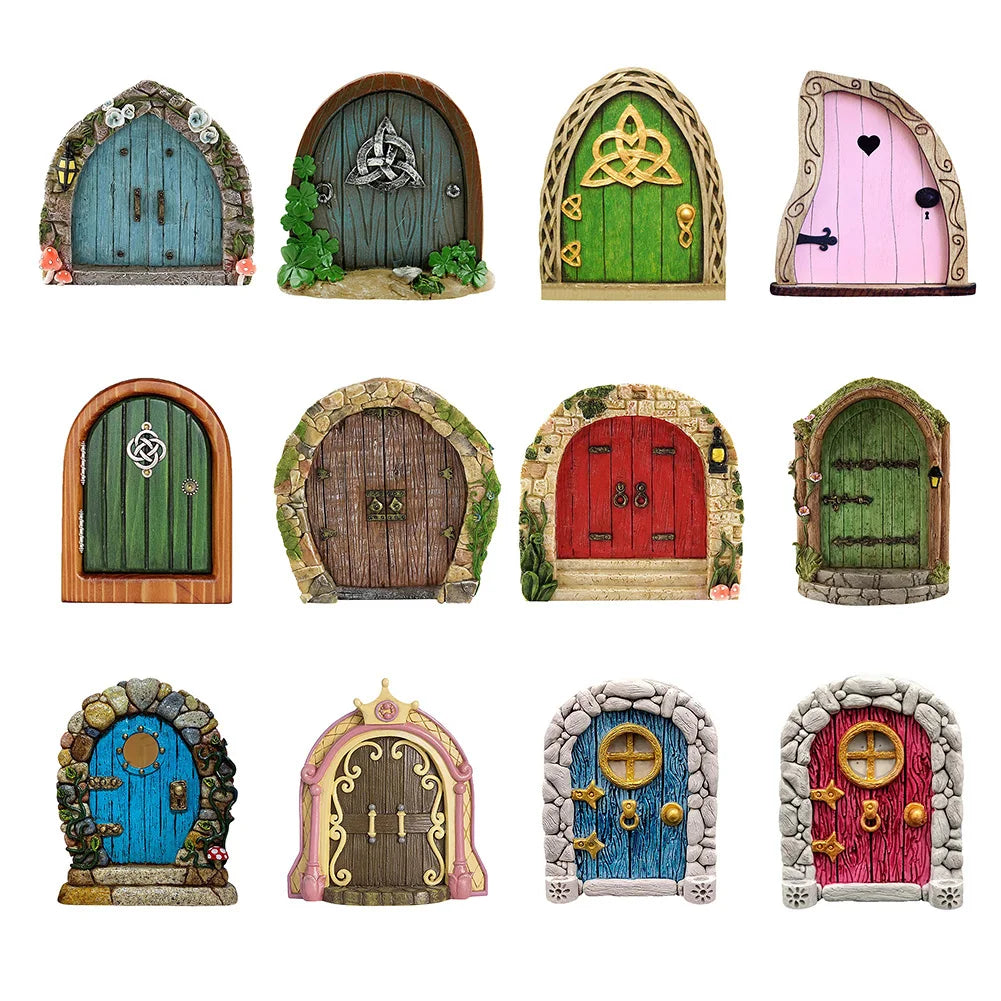 Wood Miniature Fairy Gnome Window Door Elf Home Creative Tree Door
