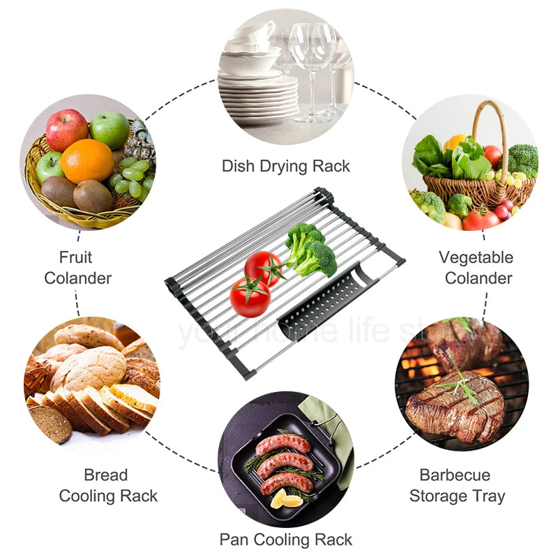 Kitchen Foldable dish drying Rack 304 Stainless Steel