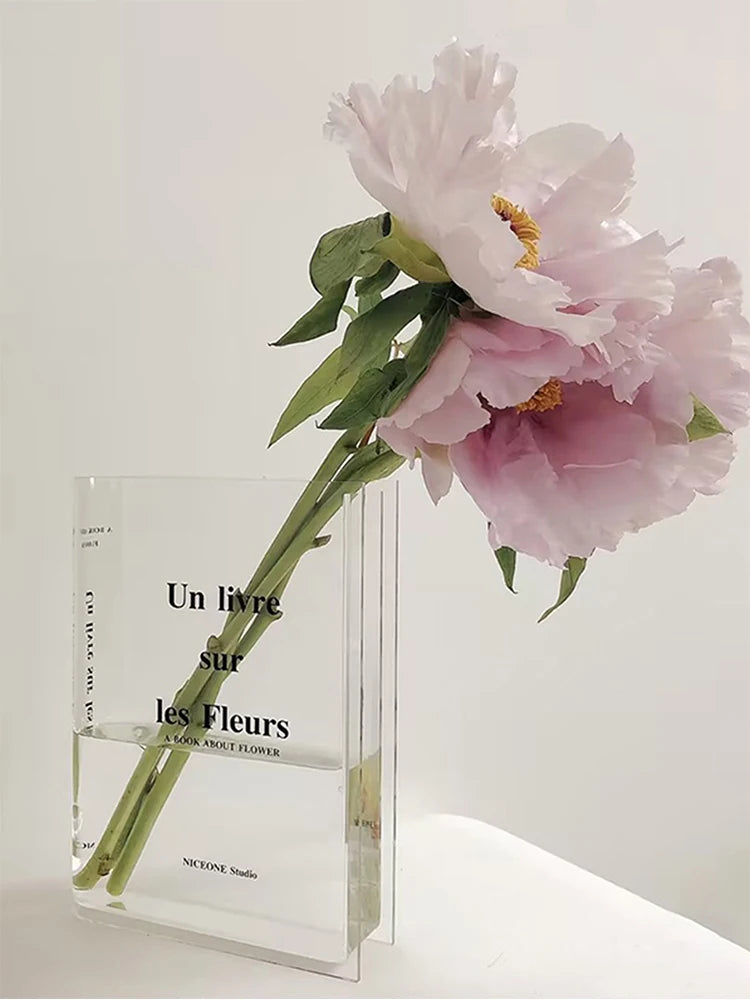 Book Transparent Acrylic Vase Clear Book Vase for Flowers INS Vase Table