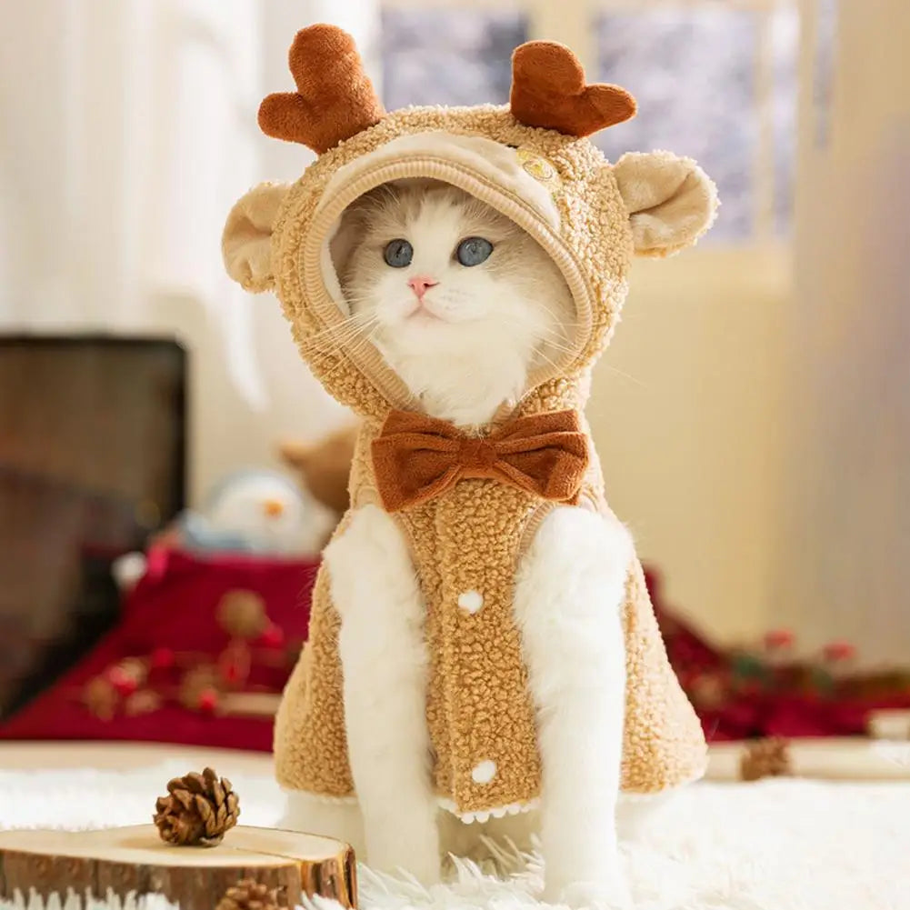 Christmas Cat Cape Warm Pet Hooded Costume