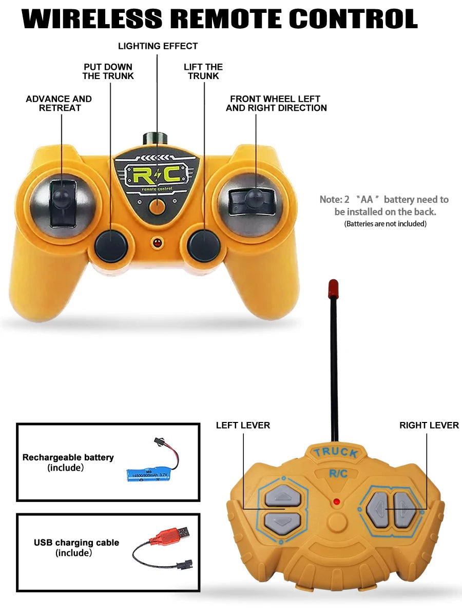 6-channel remote control engineering vehicle 2.4G rechargeable dump RC truck toy with light/sound effects, children's gift