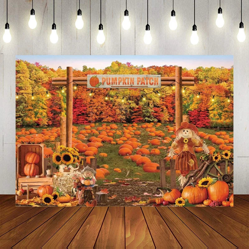 Fall Backdrop Pumpkin Patch Photography Autumn Maple Forest Sunflower Background Farm