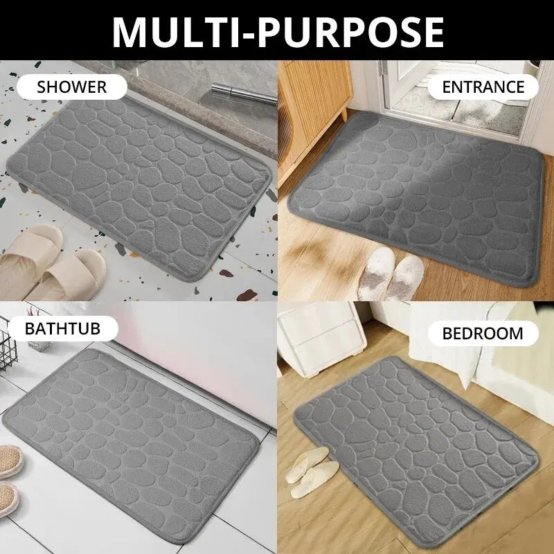 Memory Foam Embossed Velvet Carpet Bathroom Living Room Non-Slip Mat Cobblestone Floor Mat Home Furnishings