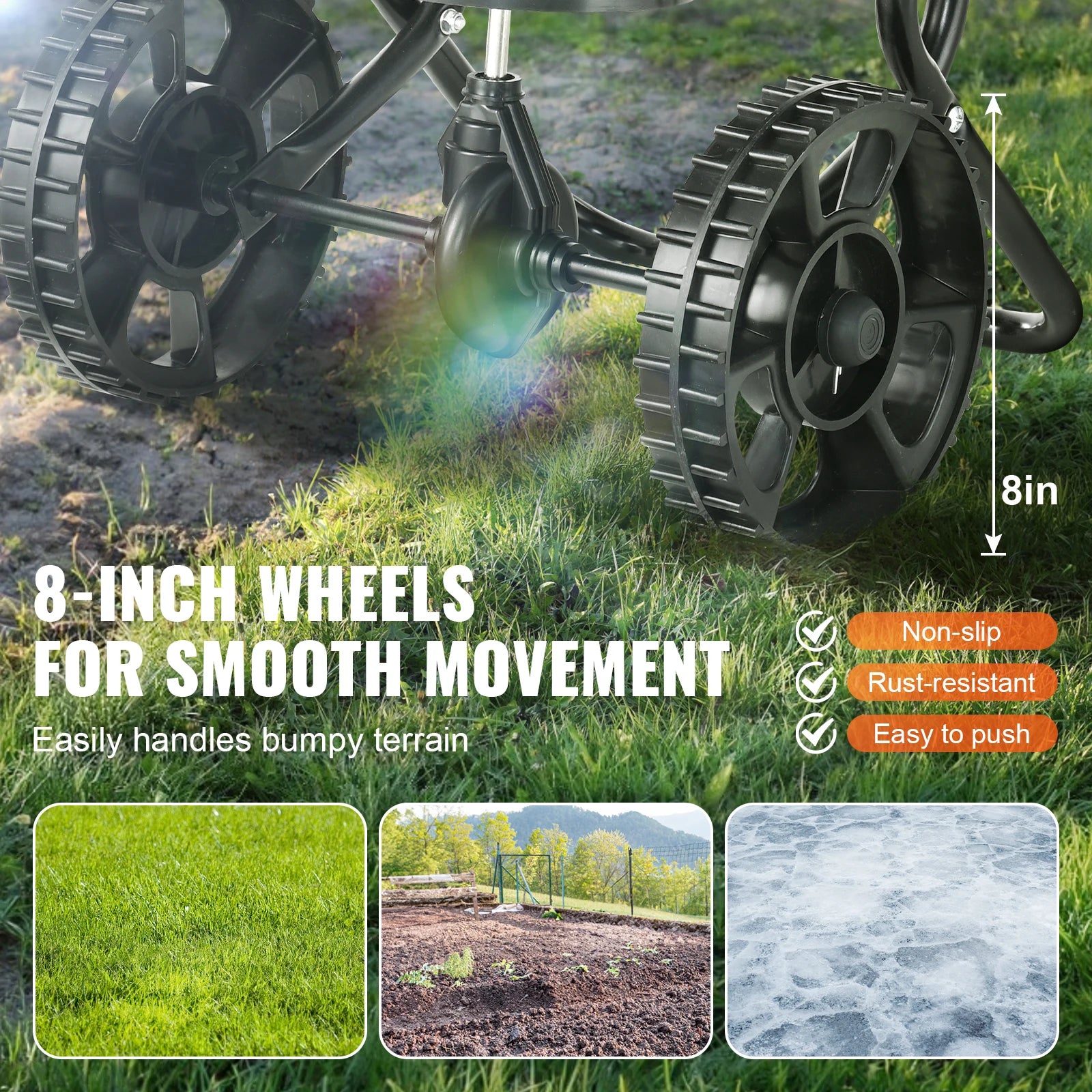 VEVOR Broadcast Spreader Walk-Behind Turf Push Fertilizer Spreader Garden Seeder Designed for Residential Farm and Tough Terrain