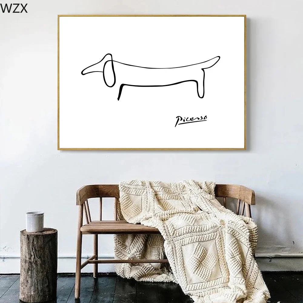 Scandinavian Classic Retro Wall Art Picasso Creative Abstract Line Dachshund HD Poster Print