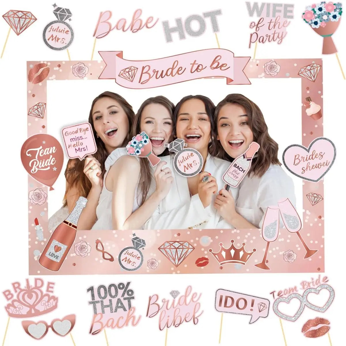 1Set Team Bride to be Photo Booth Props Paper Frame Bachelorette Party Decor