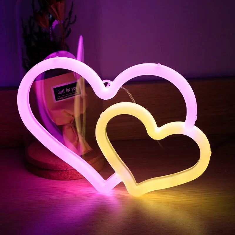 Neon lights, red heart-shaped LED lights for artistic decoration