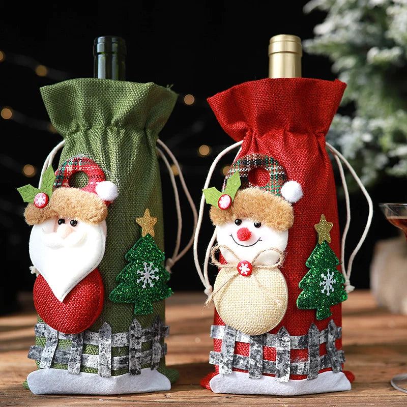 Wine Bottle Covers Bag Snowman Santa Claus