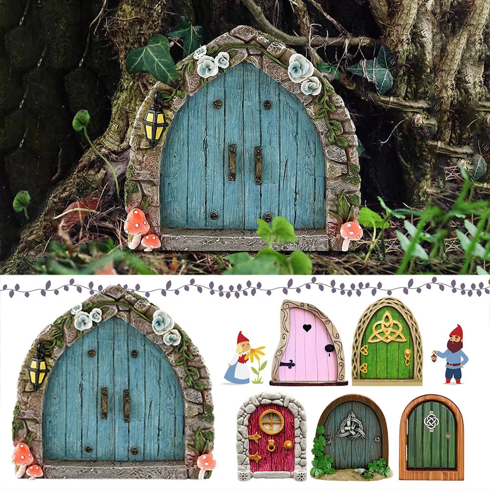 Wood Miniature Fairy Gnome Window Door Elf Home Creative Tree Door