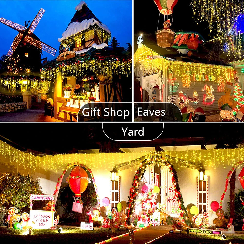 7.5M 160Leds Solar Icicle String Lights Outdoor Waterproof Eaves Decoration Light
