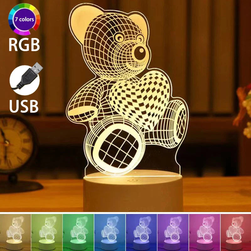 1pc Love Bear 3D Night Light, Girlfriend Gift Light, Colorful Bedroom Decoration Atmosphere Light