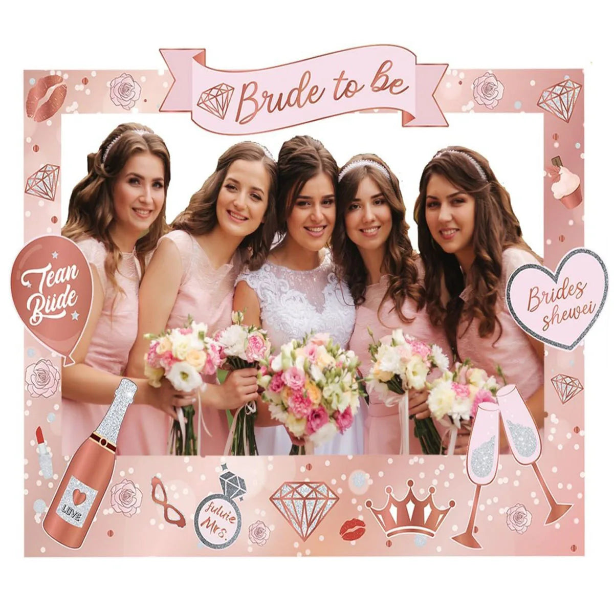 1Set Team Bride to be Photo Booth Props Paper Frame Bachelorette Party Decor