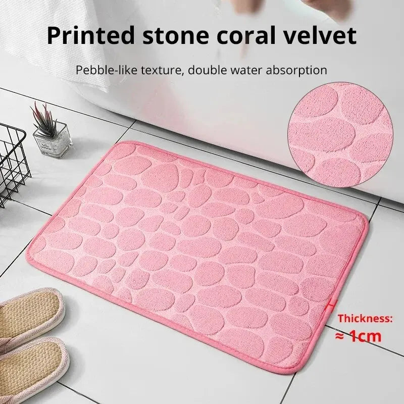 Memory Foam Embossed Velvet Carpet Bathroom Living Room Non-Slip Mat Cobblestone Floor Mat Home Furnishings