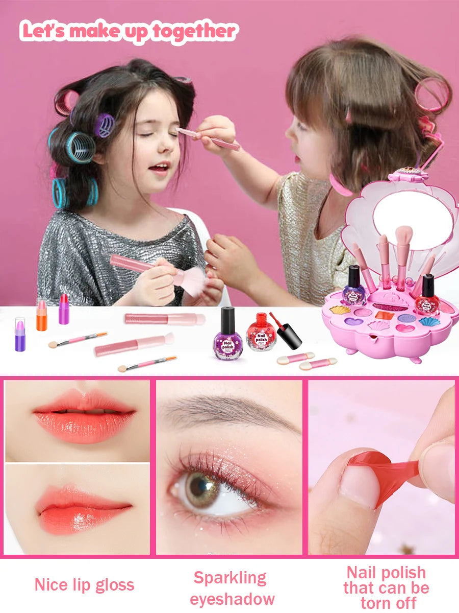 Shell Children's Makeup Bag Girl, Princess Truly Washable Pretending to Play with Cosmetics Set Toys, Non toxic and Safe
