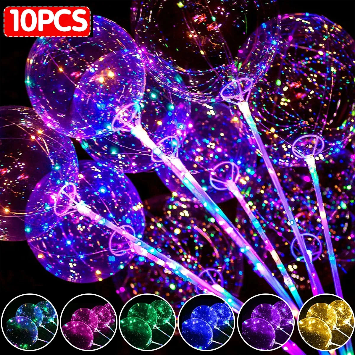 10Pcs New Year Clear LED light Up BoBo Balloons Luminous Bubble Balloon