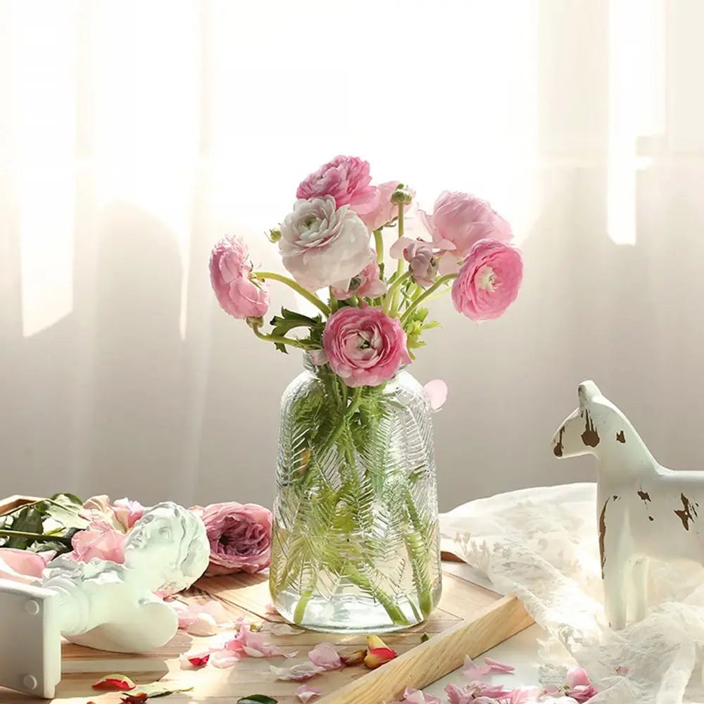 Vintage Relief Vase INS Mini Glass Vase Transparent Hydroponic Plant Vase