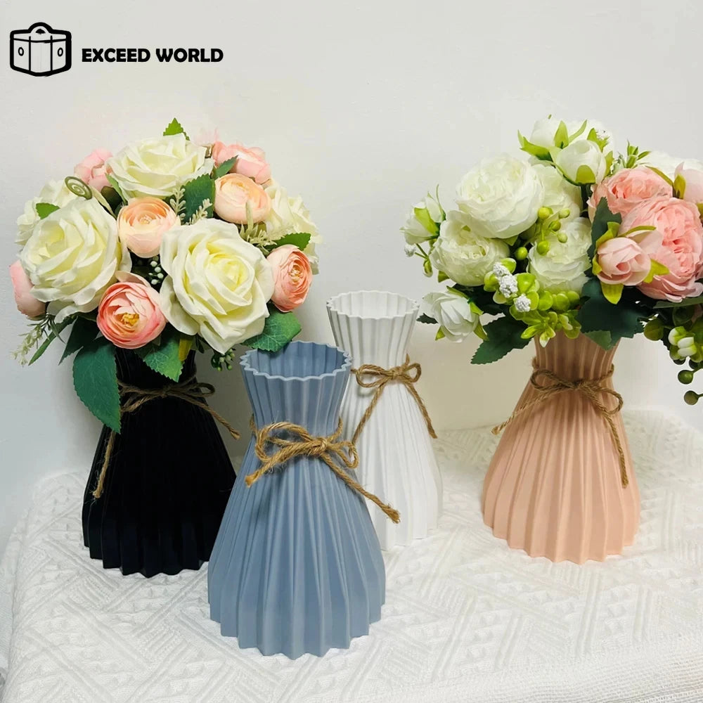 Modern Flower Vase White Plastic Vase Flower Pot Basket Nordic Home Living Room Decoration