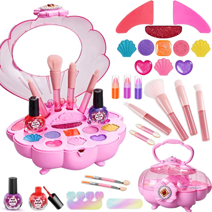 Shell Children's Makeup Bag Girl, Princess Truly Washable Pretending to Play with Cosmetics Set Toys, Non toxic and Safe
