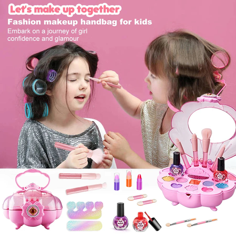 Shell Children's Makeup Bag Girl, Princess Truly Washable Pretending to Play with Cosmetics Set Toys, Non toxic and Safe