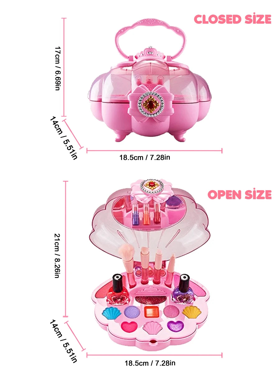Shell Children's Makeup Bag Girl, Princess Truly Washable Pretending to Play with Cosmetics Set Toys, Non toxic and Safe