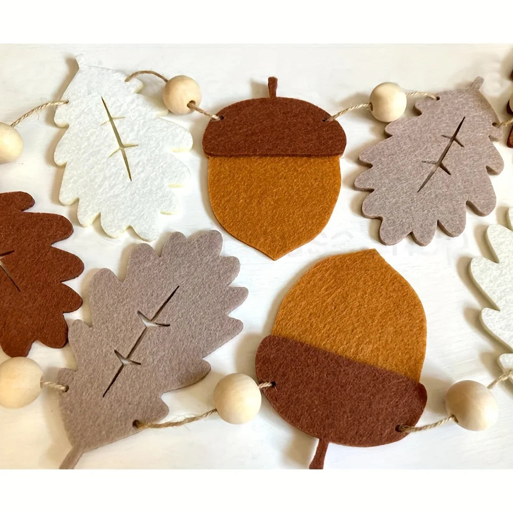 1pc Fall Garland Acorns and Oak Leaves, Neutral Autumn Banner