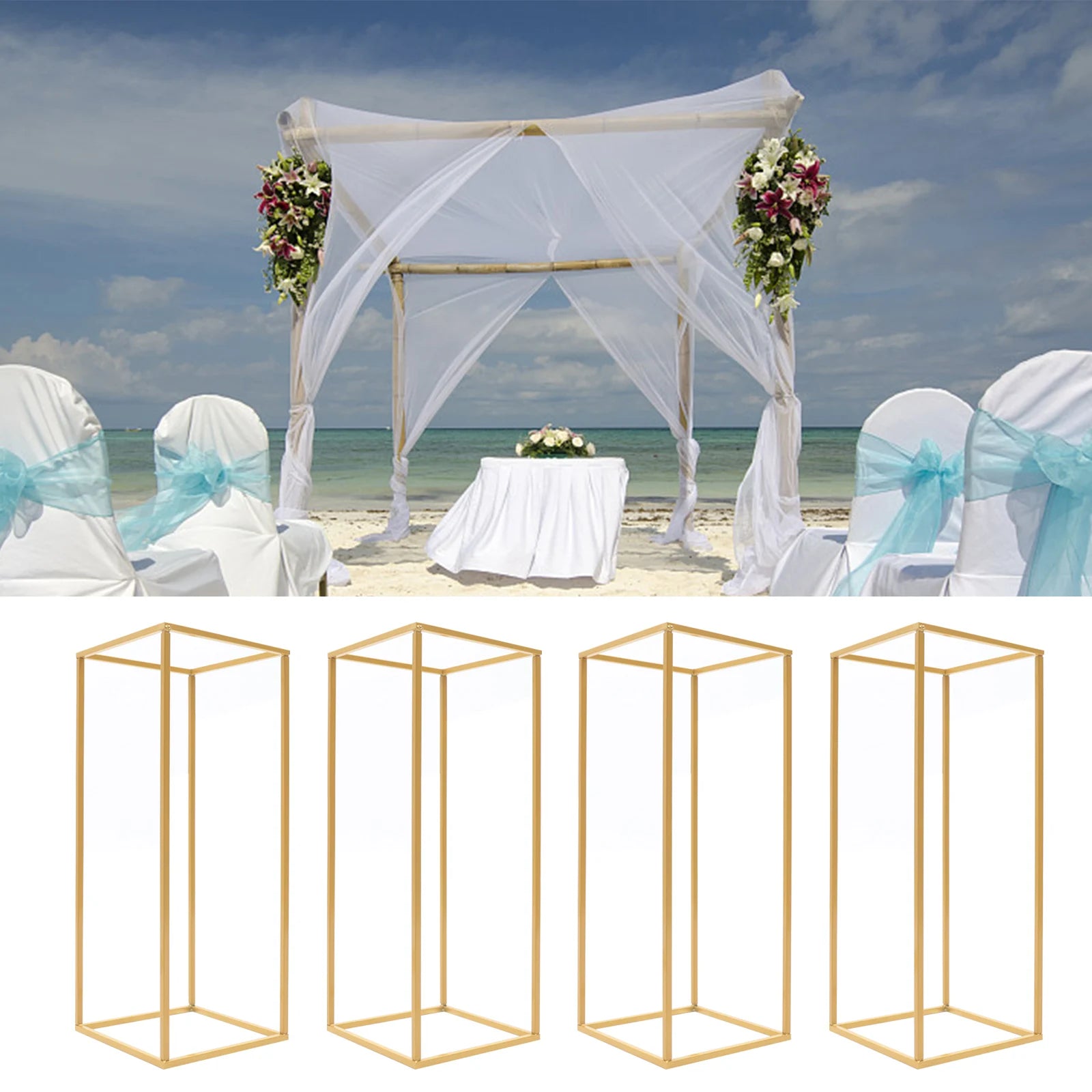 4Pcs Gold Flower Floor Stand Metal Column Flower Stand Flower Arrangement For Wedding Party Dinner