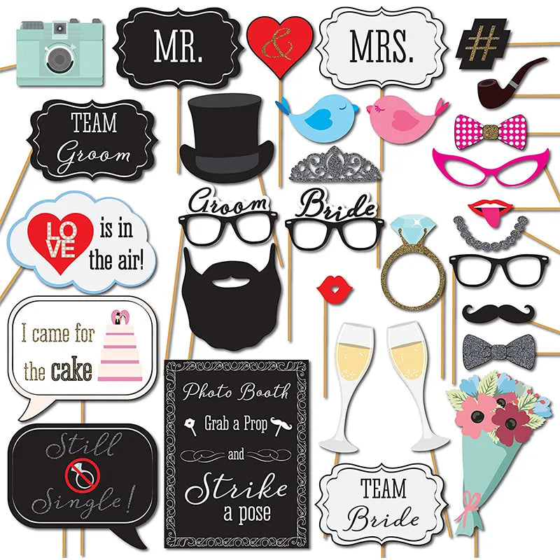 Wedding Decoration Photo Booth Props DIY Mustache Lips Glasses Team Bride Groom