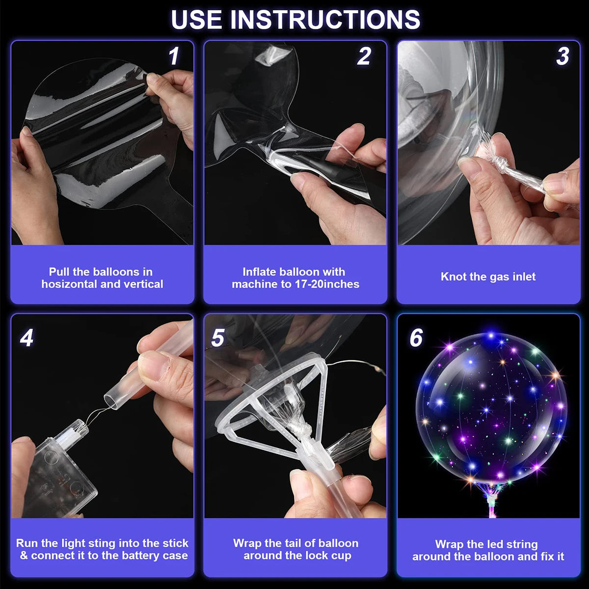 10Pcs New Year Clear LED light Up BoBo Balloons Luminous Bubble Balloon