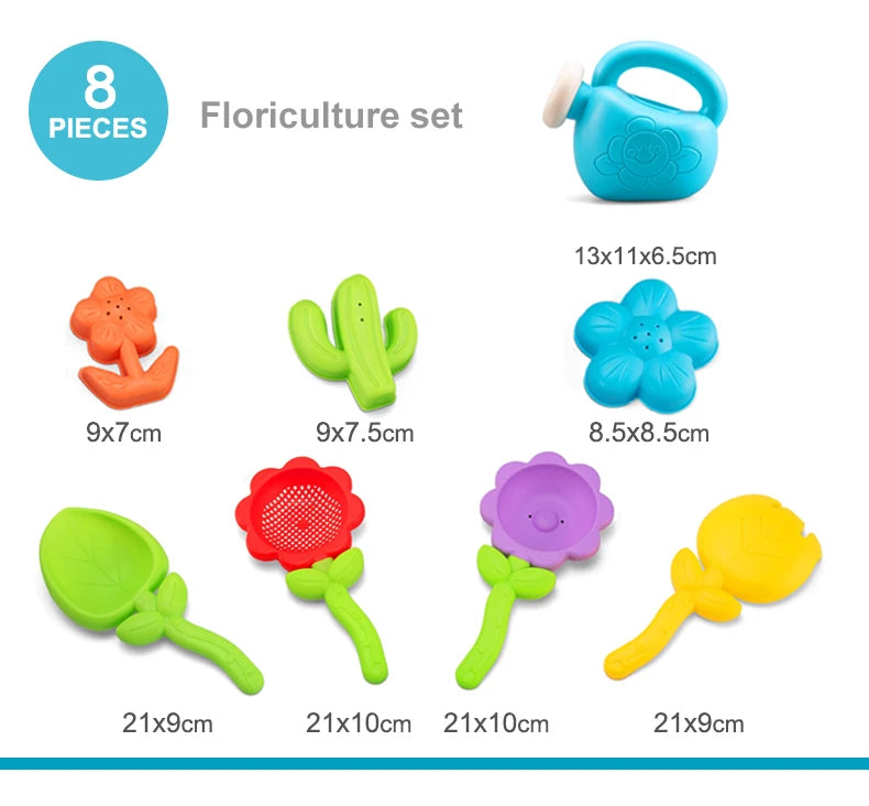 Children's beach toys, playing with sand, digging an hourglass, playing with water, shovels, buckets, and kettles, ages 1-6